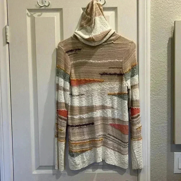 Anthropologie Sparrow Elvra Hoodie Pullover Neutral Geometric Pattern Sz M - Picture 5 of 11